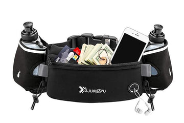 Hydration Running Belt with 2 Water Bottles and Phone Pouch for Marathon Hiking - Black - 0