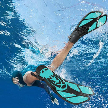 Pair of Snorkel Fins Diving Swim Fins Adjustable Open Heel Swimming Barefoot Flippers Cyan - L - 0