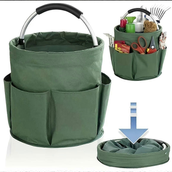 Foldable Storage Basket with Handle and Multiple Pockets, Waterproof Picnic and Camping Organizer - Blue