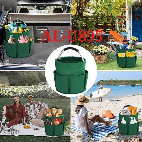 Foldable Storage Basket with Handle and Multiple Pockets, Waterproof Picnic and Camping Organizer - Blue