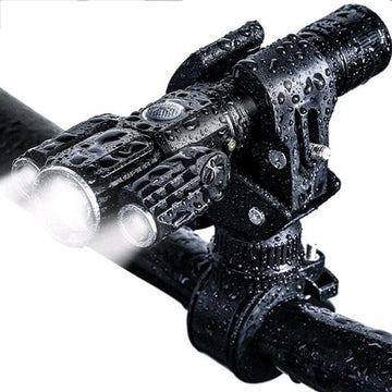3-Head USB Rechargeable Headlight With Bracket for Night Cycling - 0