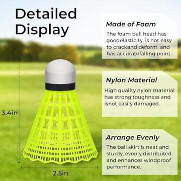 Durable Nylon Badminton Shuttlecocks Indoor Outdoor Training Recreational Yellow 12 Pack - 0