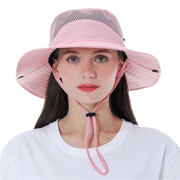 Foldable Anti-UV Bucket Sun Hat, Adjustable Wide Brim Summer Cycling Cap - Pink