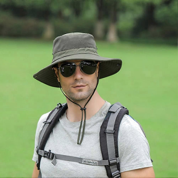 Foldable Anti-UV Bucket Sun Hat, Adjustable Wide Brim Summer Cycling Cap - Light Gray
