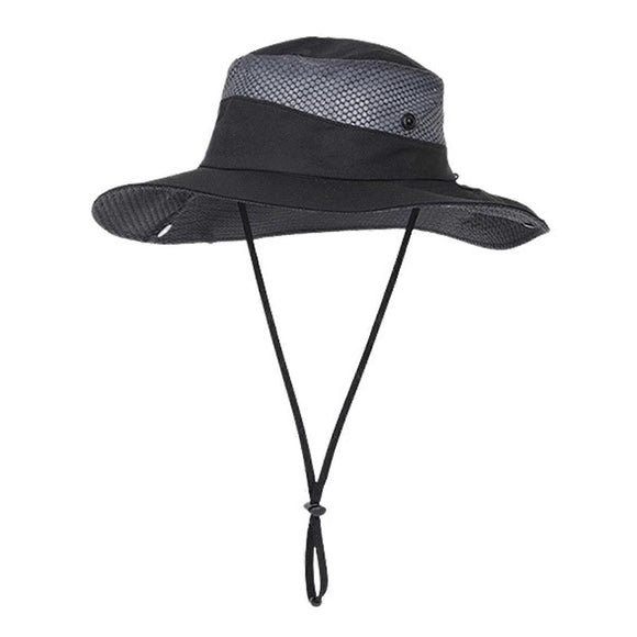 Foldable Anti-UV Bucket Sun Hat, Adjustable Wide Brim Summer Cycling Cap - Black