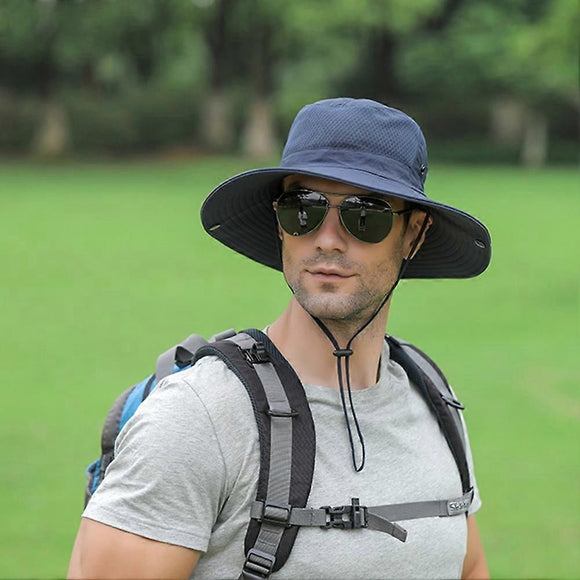 Foldable Anti-UV Bucket Sun Hat, Adjustable Wide Brim Summer Cycling Cap - Black