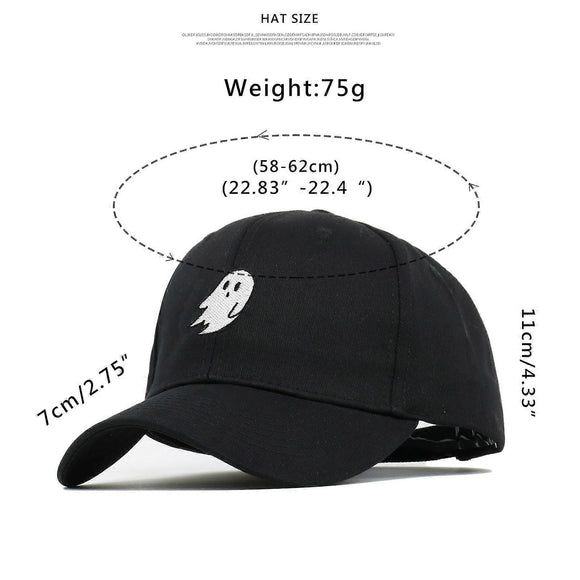Ghost Embroidered Baseball Cap, Adjustable Ponytail Hat, Black