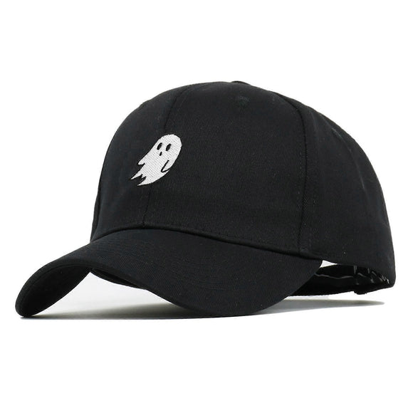 Ghost Embroidered Baseball Cap, Adjustable Ponytail Hat, Black