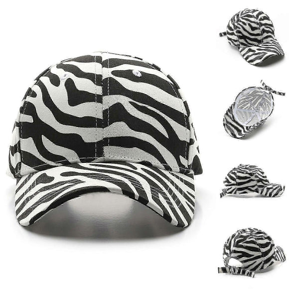 Zebra Print Baseball Cap, Adjustable Cotton Blend Sun Hat for Outdoor