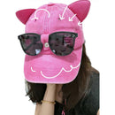Cat Ear Baseball Cap with Sunglasses Decor, Adjustable Summer Outdoor Cap - Rose Red-2