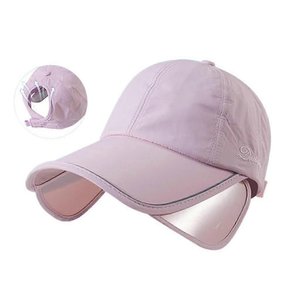 Wide Brim Adjustable Sports Visor Cap, Foldable Outdoor Sun Hat - Pink
