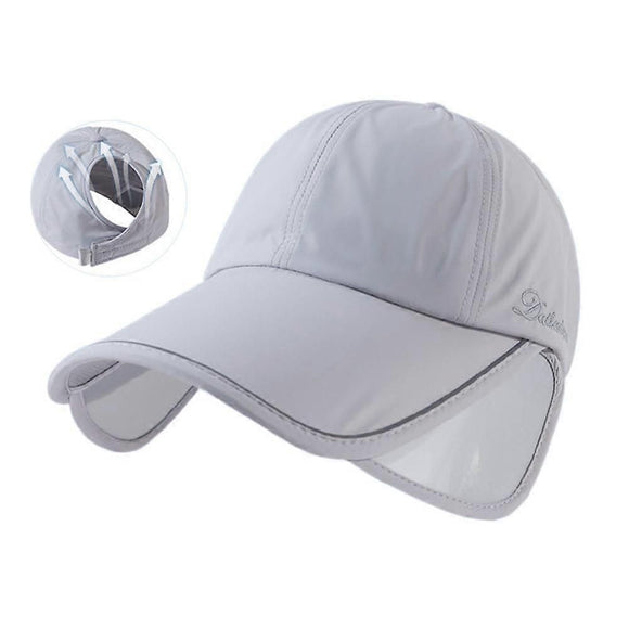Wide Brim Adjustable Sports Visor Cap, Foldable Outdoor Sun Hat - Light Gray
