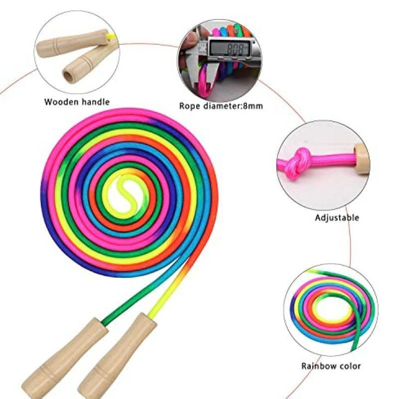 16Ft Adjustable Multi Person Long Jump Rope Wooden Handle Colorful Fitness Equipment