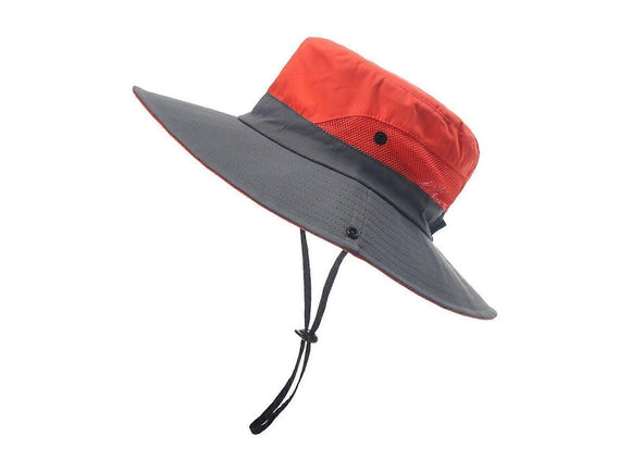 Wide Brim Bucket Hat, Breathable Hiking Fisherman Sun Hat, Orange Gray