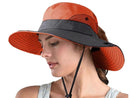 Wide Brim Bucket Hat, Breathable Hiking Fisherman Sun Hat, Orange Gray-4