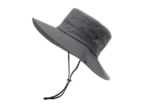 Wide Brim Bucket Hat, Breathable Hiking Fisherman Sun Hat, Grey