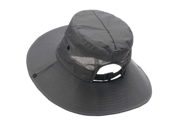 Wide Brim Bucket Hat, Breathable Hiking Fisherman Sun Hat, Grey