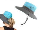 Wide Brim Bucket Hat, Breathable Hiking Fisherman Sun Hat, Blue Gray-1