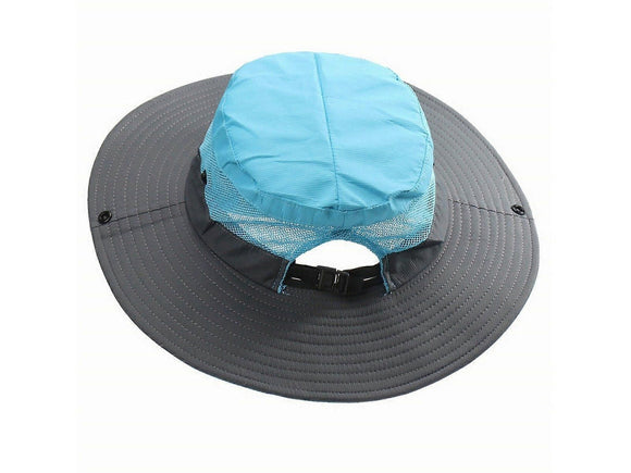 Wide Brim Bucket Hat, Breathable Hiking Fisherman Sun Hat, Blue Gray