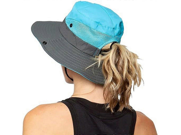 Wide Brim Bucket Hat, Breathable Hiking Fisherman Sun Hat, Blue Gray
