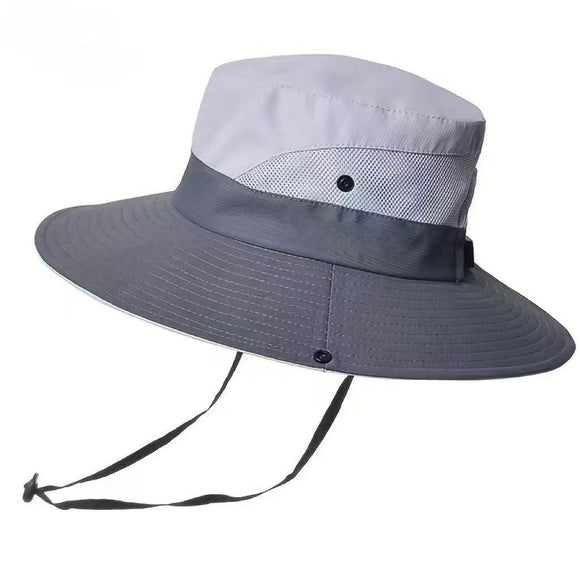 Wide Brim Bucket Hat, Breathable Hiking Fisherman Sun Hat, White Gray