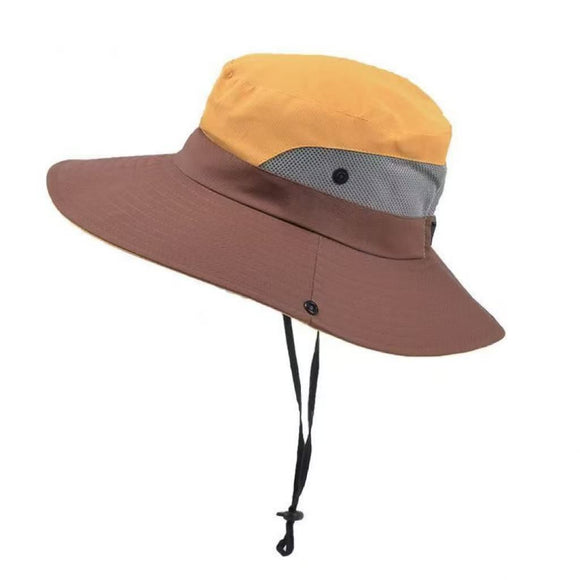 Wide Brim Bucket Hat, Breathable Hiking Fisherman Sun Hat, Yellow Gray