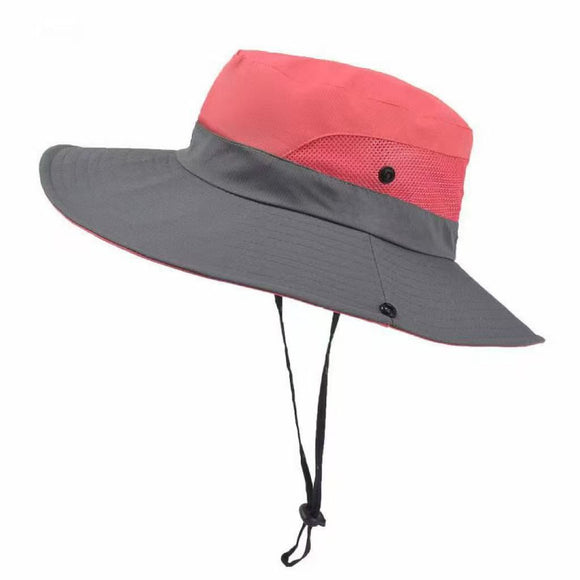 Wide Brim Bucket Hat, Breathable Hiking Fisherman Sun Hat, Rose Red Gray