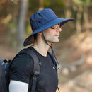 12cm Wide Brim UV Protection Safari Hat, Waterproof Foldable Bucket Hat for Hiking Fishing - Navy Blue-3