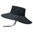 12cm Wide Brim UV Protection Safari Hat, Waterproof Foldable Bucket Hat for Hiking Fishing - Black-1