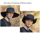 12cm Wide Brim UV Protection Safari Hat, Waterproof Foldable Bucket Hat for Hiking Fishing - Black-5