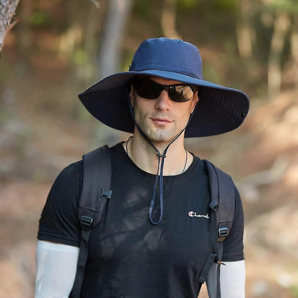 12cm Wide Brim UV Protection Safari Hat, Waterproof Foldable Bucket Hat for Hiking Fishing - Coffee