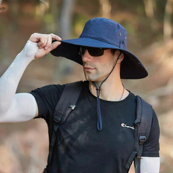 12cm Wide Brim UV Protection Safari Hat, Waterproof Foldable Bucket Hat for Hiking Fishing - Khaki