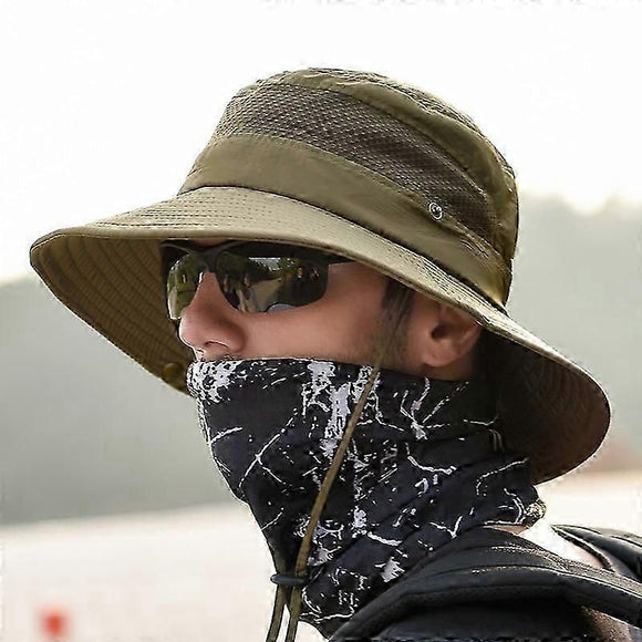 Wide Brim UV Protection Sun Hat, Breathable Mesh Fishing and Hiking Hat - Black