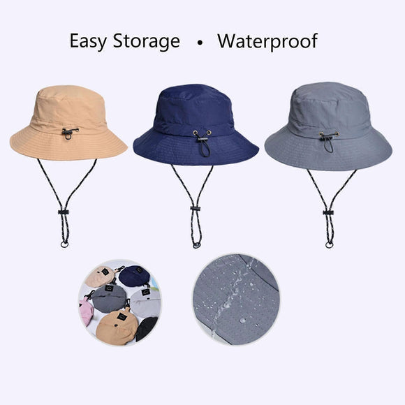 Waterproof Foldable Fisherman Hat, Nylon Fishing and Hiking Sun Hat, Black