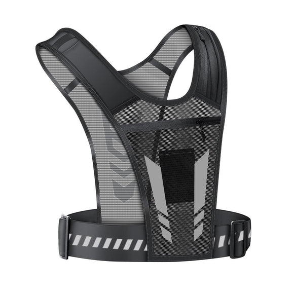 Reflective Running Vest One Size Mesh Lightweight Adjustable Breathable with Phone Pocket 1pc