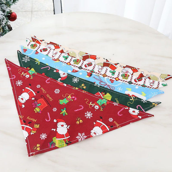 Dog Christmas Triangle Scarf Cotton Cartoon (Anhui hair) triangle towel wine red background double bell Small size (suitable for pets within 10 Jin)