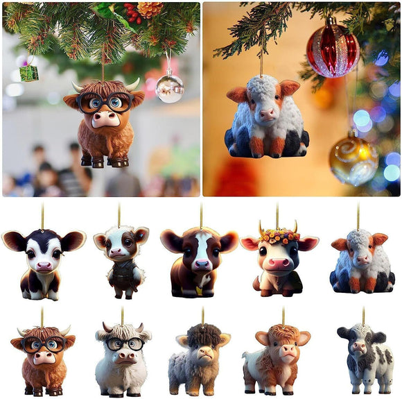 O Acrylic Christmas Cow Car Hanging Ornament Cow pendant 1