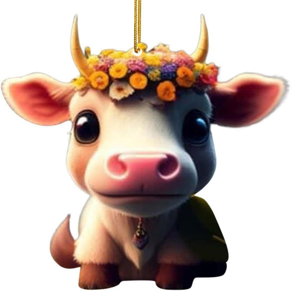 O Acrylic Christmas Cow Car Hanging Ornament Cow pendant 1