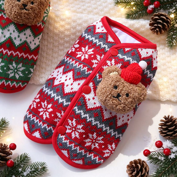 Dog Vest Christmas Bear Knitted Warm Green Red Knitted Snowflake Bear (Christmas Vest) M (Chest 40cm, Weight 5-8 jin)