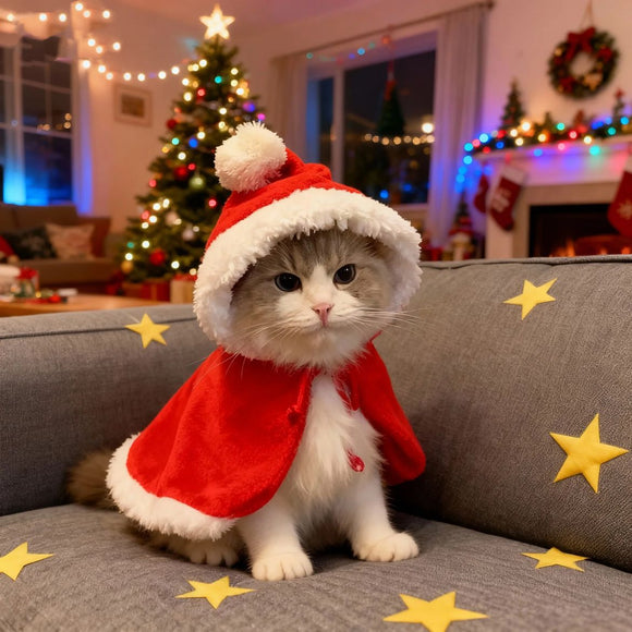 AMOOR Pet Christmas Cape Small Dog Holiday Wear Christmas Scarf [Velcro] L [Recommended for up to 15 jin; check chest and back length]