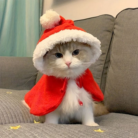 AMOOR Pet Christmas Cape Small Dog Holiday Wear Christmas Scarf [Velcro] Pet Christmas Cape (Recommended for pets under 7 jin; check chest circumference and back length)
