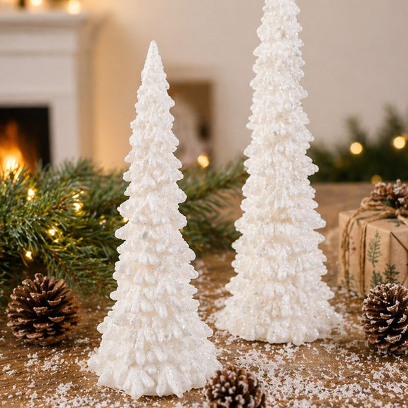 Illuminated Christmas Tree Decoration Mini LED Night Light Resin Desktop Ornament for Holiday Home Decor and Festive Tabletop Ambiance (L)