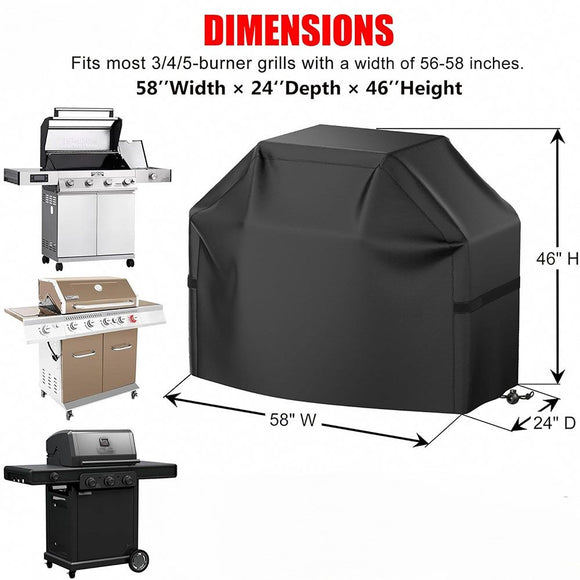 Universal Outdoor Grill Cover Waterproof UV Resistant Dustproof Barbecue Protector with Adjustable Straps for Rectangular Round Kettle and Portable Grills (600D, S06)