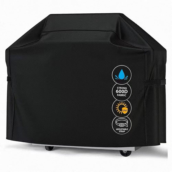 Universal Outdoor Grill Cover Waterproof UV Resistant Dustproof Barbecue Protector with Adjustable Straps for Rectangular Round Kettle and Portable Grills (600D, S07)