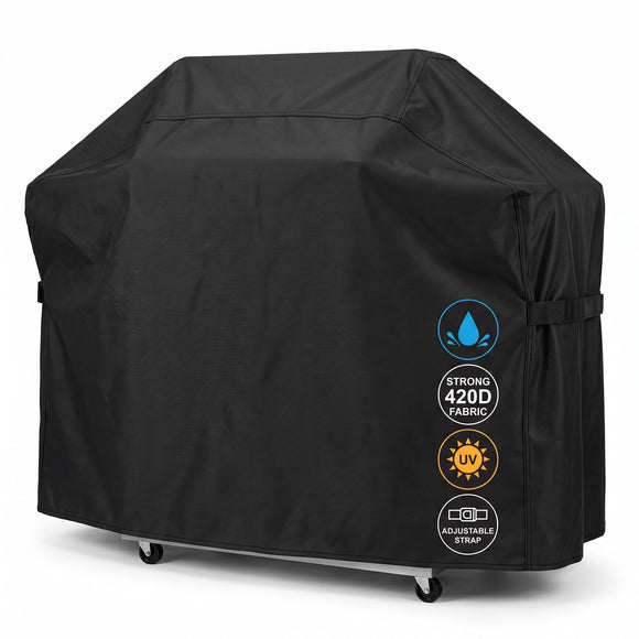 Universal Outdoor Grill Cover Waterproof UV Resistant Dustproof Barbecue Protector with Adjustable Straps for Rectangular Round Kettle and Portable Grills (600D, S08)