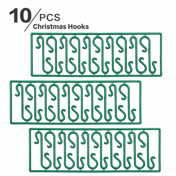 Christmas Ornament Hooks S-Shaped Plastic Hangers for Tree Balls, Stockings, Pinecones and Small Pendants, Green Snap-Apart Hook Strips for Holiday Home and Commercial Display Decoration (30 PCS (3 Sheets))