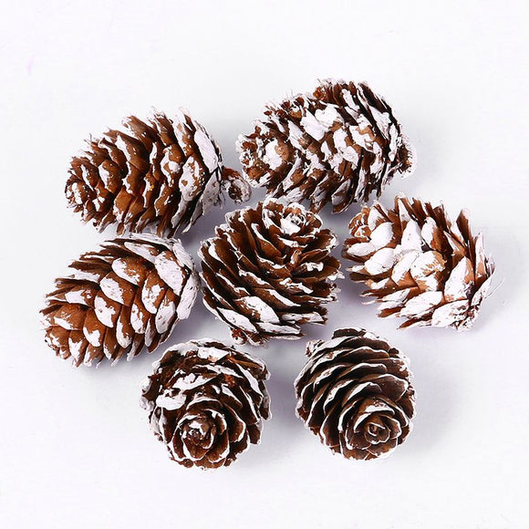 Natural Pine Cones with Snow-Dusted Tips for Christmas Tree Ornaments, Holiday Table Centerpieces, DIY Wreath Crafts, Garland Making and Festive Photo Props (3-4cm(7PCS))