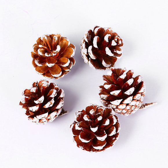 Natural Pine Cones with Snow-Dusted Tips for Christmas Tree Ornaments, Holiday Table Centerpieces, DIY Wreath Crafts, Garland Making and Festive Photo Props (3-4cm(7PCS))