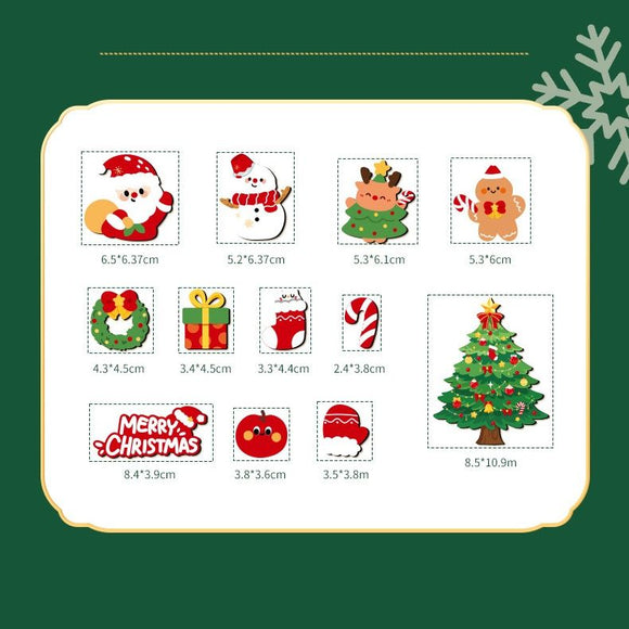 12Pcs Christmas Fridge Magnets Set Magnetic Santa Snowman Tree Decorations for Refrigerator Xmas Home Decor