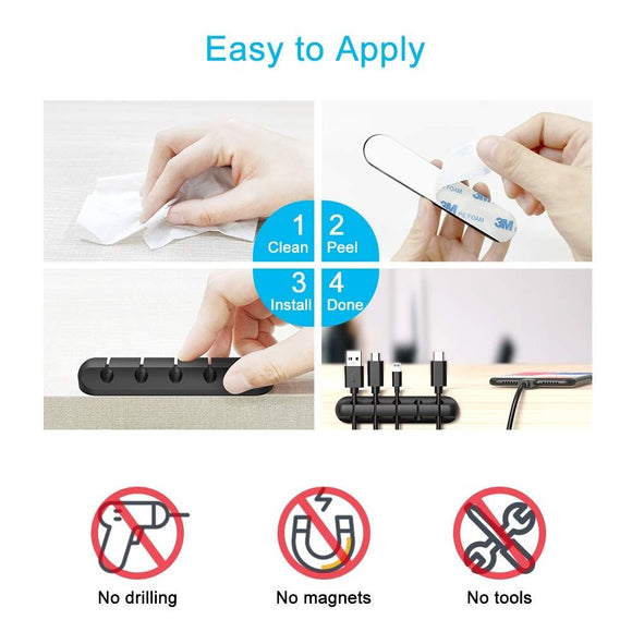 3 Pack Black Silicone Cable Management Clips Self-Adhesive Cord Holders Organizer for USB Charging Cables Desk Home Office